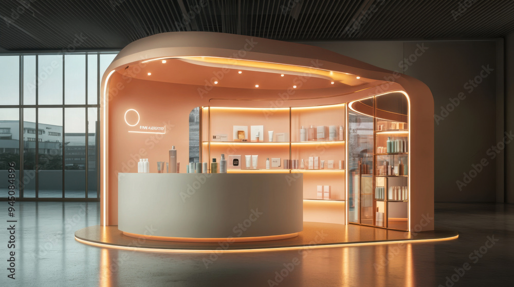 Poster vibrant and realistic 3d showcase stand with detailed product visuals and dynamic lighting
