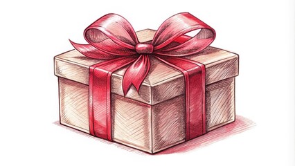 Fototapeta premium A beautifully wrapped gift box sits alone on a pristine white background, adorned with a lush ribbon and a stunning bow.