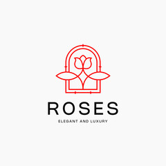 Minimal and Elegant Roses Flower Logo Design.