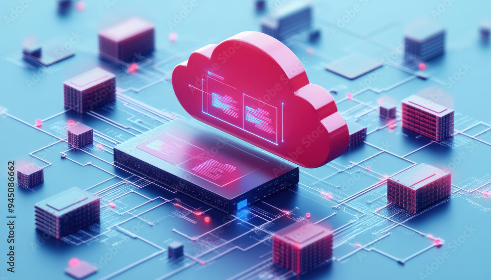 Poster cloud computing connecting servers on motherboard circuit board