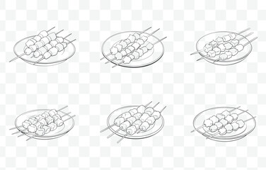 Print Moo Ping Grilled Pork Skewers Traditional Thai Street Food Art Vector Set for Culinary Illustrations
