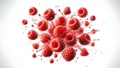 Fototapeta premium Raspberries flying, isolated on white or transparent background