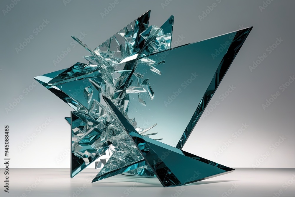 Poster dynamic geometric constructs: shattering three-dimensional polished glasswork on a translucent backg