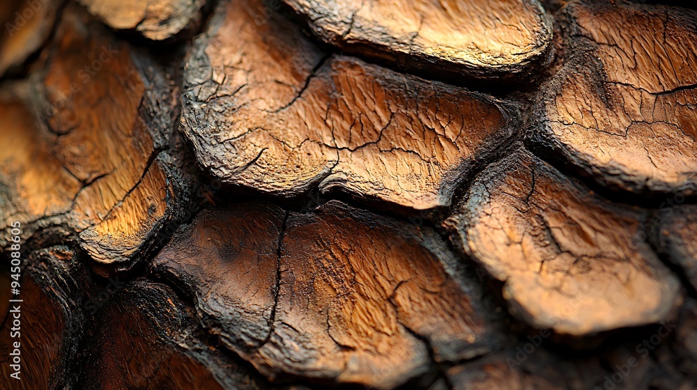 Poster a close-up of rough bark on a tree trunk reveals its intricate texture.