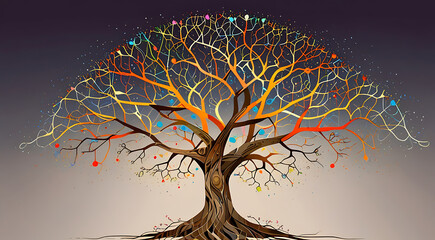An abstract concept of knowledge as a tree with branches made of interconnected neurons, symbolizing growth, learning, and the complexity of the human mind.
