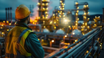 Worker Contemplating Industrial Landscape