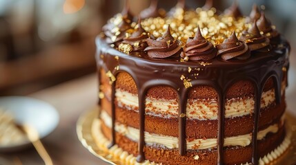 Indulge in this delicious chocolate cake, featuring rich layers of frosting and a beautiful decorative topping for every occasion.