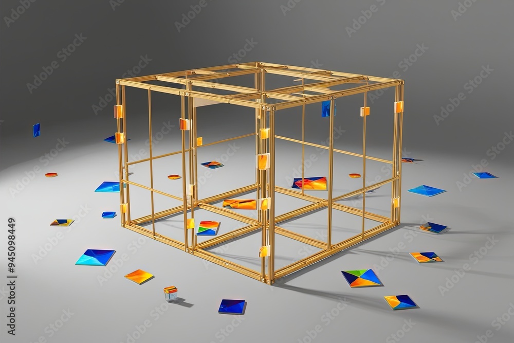 Aufkleber 3d modular framework with scattered radiant mosaic shapes in a cohesive display