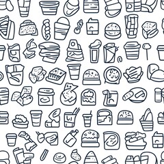 Street food background from line icon. Linear vector pattern 