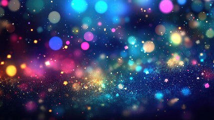 Colorful Abstract Background with Blurred Bokeh Lights and Shimmering Stars, Soft Bokeh Lights in Various Colors