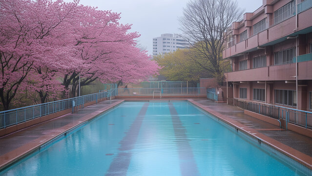 桜 学校 校舎 プール 卒業
