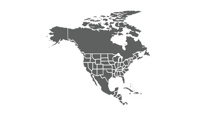 Map of North America with isolated countries.United States, Canada ,Mexico.