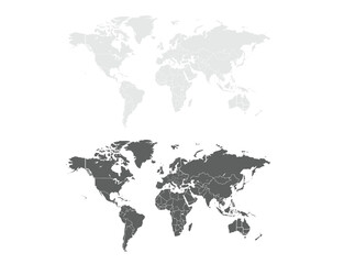World map. Silhouette map.Asia, Europe, Africa, Antarctica, North America, South America and Australia.