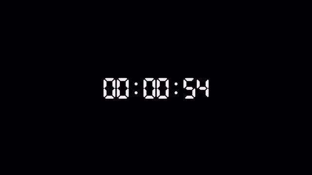 countdown timer one minute animation, 1 minute count down timer with digital, Countdown timer animation from 60 to 0 seconds with alpha channel.