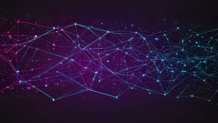 Technology banner for web. Particles dots and lines big data neon background. Artificial Intelligence futuristic connect vector design.