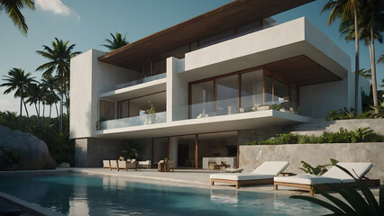 Fototapeta premium A luxury beach house with a swimming pool