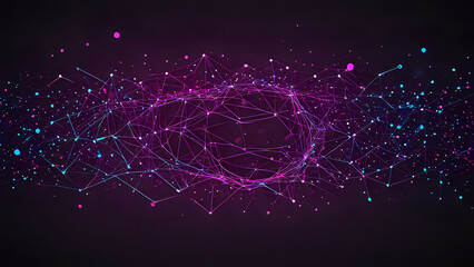 Technology banner for web. Particles dots and lines big data neon background. Artificial Intelligence futuristic connect vector design.