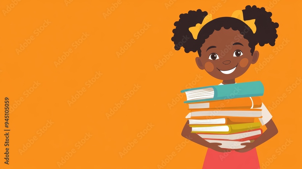 Wall mural happy black girl holding stack of books