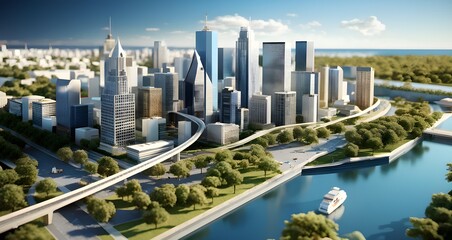 Naklejka premium Three dimensional render of a model of a city