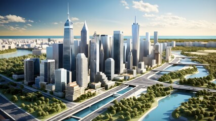 Obraz premium Three dimensional render of a model of a city
