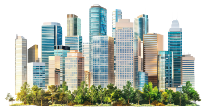 PNG Realistic modern cityscape skyscraper building architecture.