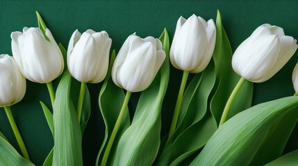 White Tulips on Green Background