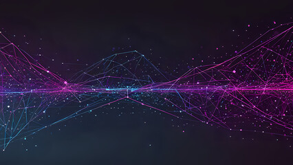 Technology banner for web. Particles dots and lines big data neon background. Artificial Intelligence futuristic connect vector design.