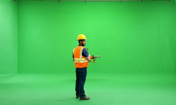 Construction Worker Safety: Green Screen Demonstration of Proper Tool Handling