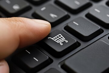 Fototapeta premium shop cart keyboard key. Finger