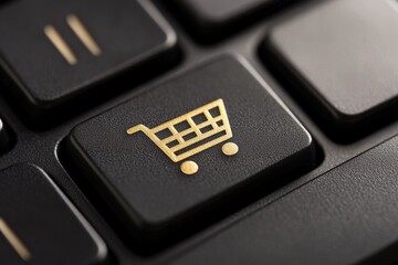 Obraz premium shop cart keyboard key. Finger