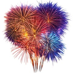 Fototapeta premium A vibrant fireworks display bursts with color, isolated on a white background.