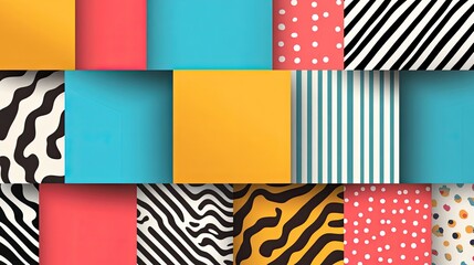 Obraz premium Vibrant and artistic collage of colorful patterns with geometric shapes, perfect for creative projects and design inspiration.