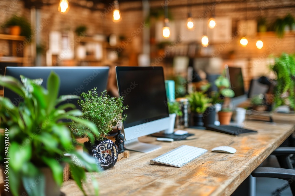Aufkleber lush and vibrant workspace filled with greenery and natural light combining the productivity of an o