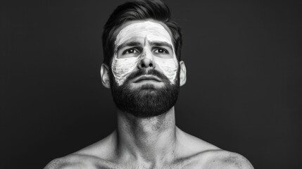 Closeup portrait of a serious looking adult male with a beard highlighting the attention to hygienic skin care practices and grooming for men in a deep depth of field studio setting