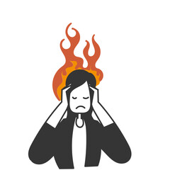 stressed and frustrated business person and his head is on fire, doodle style hand drawn