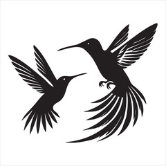 Obraz premium Hummingbird Silhouette Design, Archilochus colubris Clipart Design, Ruby-throated hummingbird Chasing Illustration in black and white 