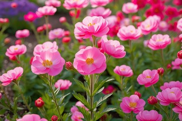 Obraz premium Beautiful Pink Flowers Blooming in a Vibrant Spring Garden
