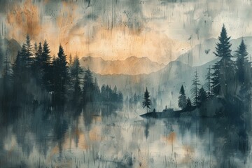 Serene Lake Landscape with Fog