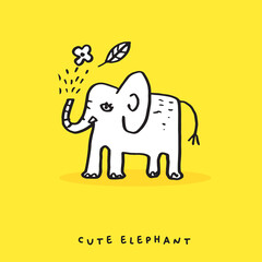 Hand drawing doodle cute elephant vector illustration for t-shirt ,card, poster design for kids. Vector illustration design for fashion fabrics, textile graphics, prints, Cute elephant cartoon