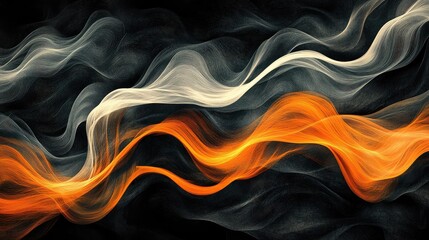 Obraz premium Soothing abstract design with dark midnight and light pastel orange waves flowing seamlessly.