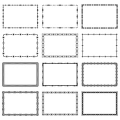 Set of rectangular black frames isolated on white background. Group of beautiful elegant borders, edgings for design of business cards, banners, text messages, printing on paper. Vector illustration