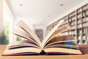 book open pages on the shelf in library