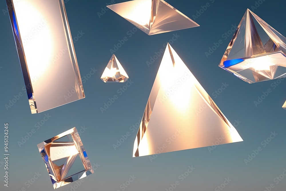 Aufkleber 3d visualization of dynamic prism elements showcasing illumination and lustrous structure on a clear