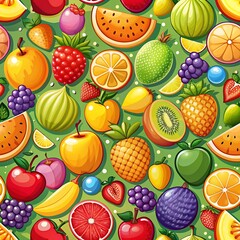 Tropical Assorted Fruits Seamless Pattern for Summery and Bright Projects. Fruits. Pattern. Seamless. Tropical. Bright.