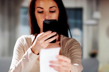 Taking Document Picture Or Photo With Phone. Smartphone Optical Document