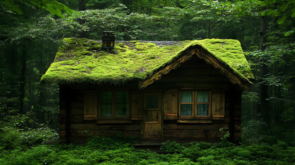 Fototapeta premium Moss Covered Cabin in the Woods