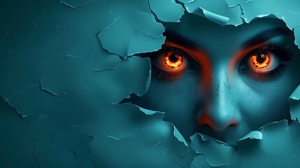A wallpaper crafted from layered paper, featuring glowing, sinister eyes staring out from the darkness, with soft, eerie light adding to the creepy atmosphere, high-definition textures,