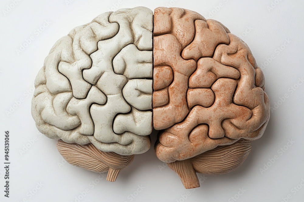 Poster half of a brain made of puzzle pieces and the other half resembling a realistic brain symbolizing th