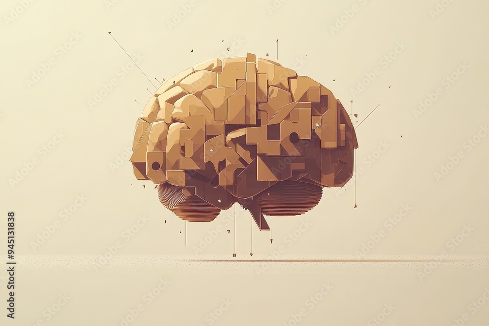 Aufkleber a minimalist brain puzzle made of wooden pieces symbolizing the natural approach to cognitive challe