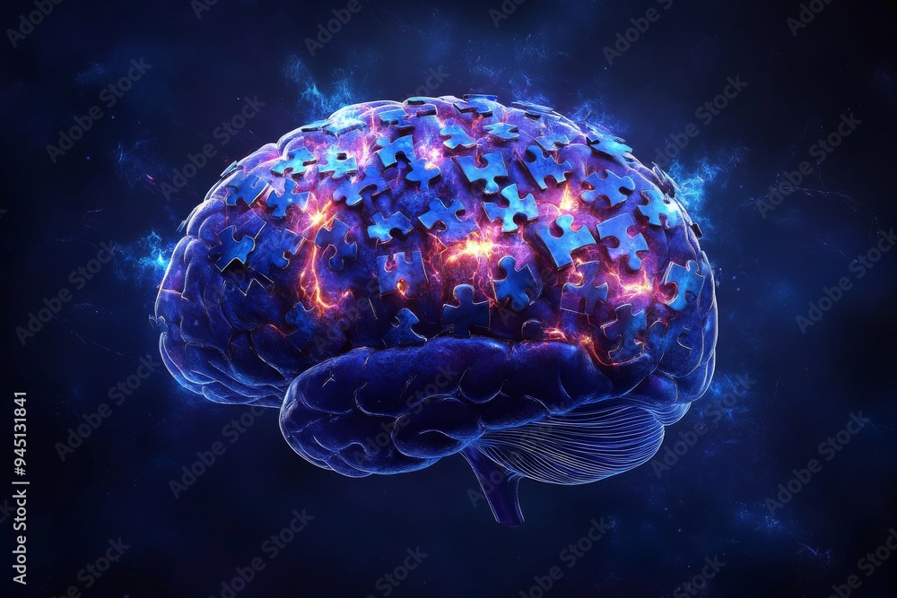 Poster glowing brain with vibrant neural activity symbolizing the intense cognitive functions mental creati